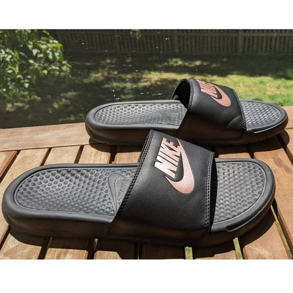 Nike Slides Women's Benassi JDI Black and Rose Gold Size 9    343881-007 - Picture 3 of 7